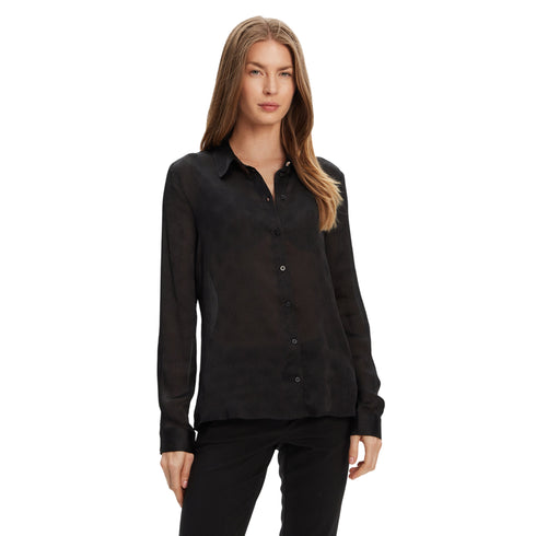 Camicia Donna con motivo logo tono su tono e colletto classico